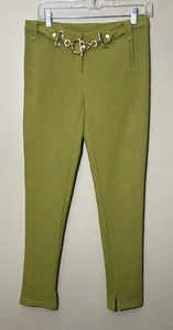 Hale Bob Womens Size 6 Chartreuse Green Pants With Gold Tone Buckle - Picture 1 of 6