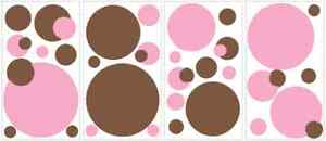 Polka Dot Peel and Stick Wall  Decals, 31 Pink and Brown Dots, RMK1245SCS