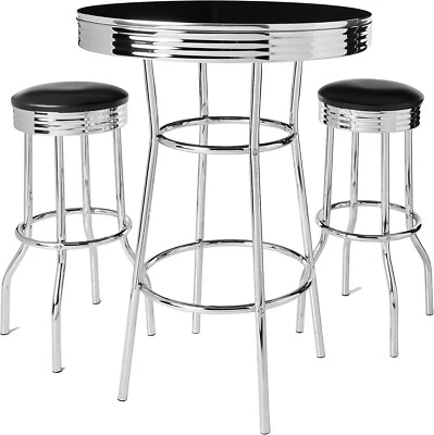 Crown Mark 3905Set Juego de Barra Retro 3 Piezas con 2 Taburetes Negro y Cromo Foto 1 de 4