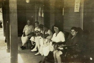 Group Of People Sitting On Porch B&W Photograph 3.25 x 5.5 - Picture 1 of 3