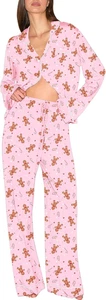 Weihnachten Pyjama Damen Langarm Knopfleiste Nachtwäsche Urlaub passende Pyjama  - Bild 1 von 12