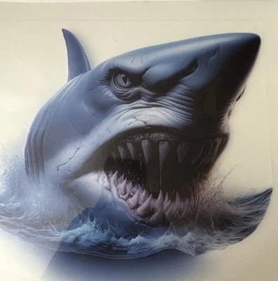 ANGRY GREAT WHITE SHARK DECAL  ROD TUBE  & BOX STICKER CAR STICKER 18 X 18cm - Image 1 of 2