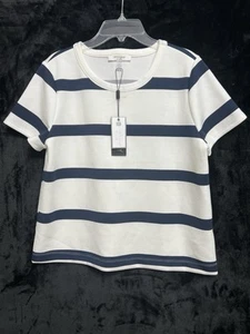 Cable & Gauge Studio Womens Navy & White Striped Crew Neck T-Shirt New W/T SzLG - Picture 1 of 17