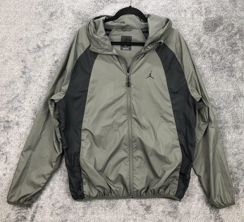 Chaqueta cortavientos Nike Jordan para hombre grande gris negra con capucha cremallera completa Jumpman Foto 1 de 4