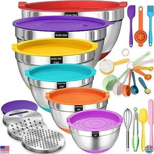 26PCS Stainless Steel Mixing Bowls Set with Airtight Lids & Grater Attachments - Picture 1 of 1