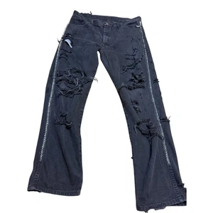 Rustler Updone Custom Made Studded Goth Punk Black Denim Distress Jeans 36x32 E8 - Picture 1 of 17