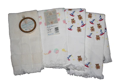 Vintage Charles Craft Baby Cotton Hand Tea Towels For Cross Stitch Lot of 4 - Image 1 of 2