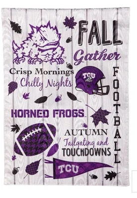 TCU Horned Frogs Fall Harvest Moire Garden Flag NCAA Football Evergreen 12x18” - Image 1 of 3