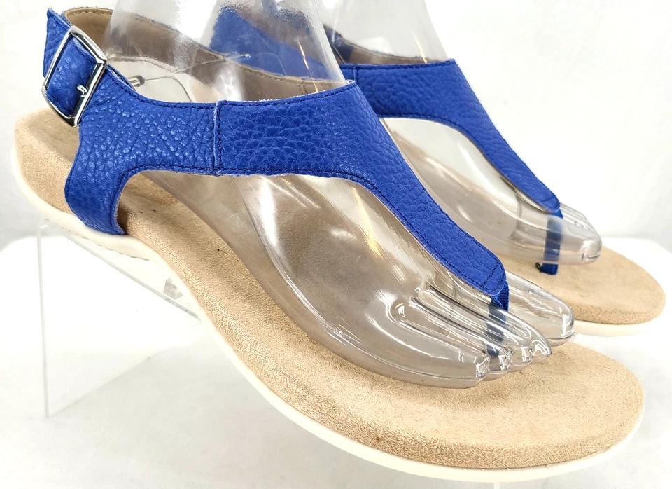 Vionic Terra Slip-On Hook & Loop Blue Thong Leather Sandal Shoes Women's US 9.5 - Imagem 1 de 4