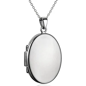 Plain sterling silver oval locket pendant necklace with 18" chain in gift box - Picture 1 of 6