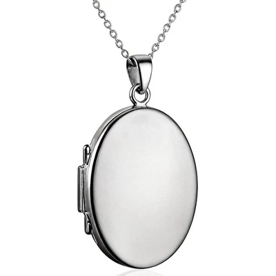 Plain sterling silver oval locket pendant necklace with 18" chain in gift box - Image 1 of 4