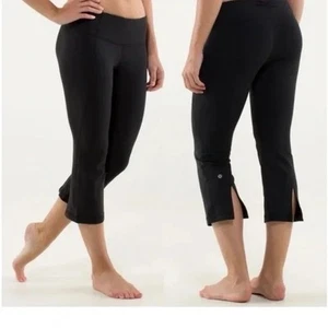 Lululemon Yoga Crop Pants Black Mid Rise Athletic Split Hem Womens Size M - Picture 1 of 6