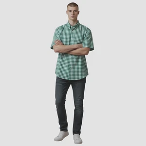 Saddlebred Men's Short Sleeve Button Down Shirt, Green, Large - Picture 1 of 6