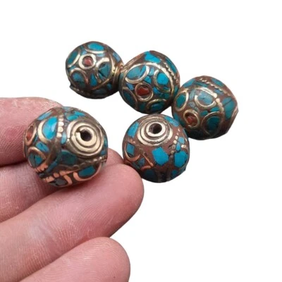 Venta 5 PIEZAS Maravillosas cuentas de latón tibetano de piedra mixta vintage para hacer joyas  Foto 1 de 4