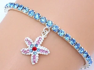 NEW Stretch Tennis Bracelet Made with Blue Swarovski Crystal Elements Starfish * - Picture 1 of 3