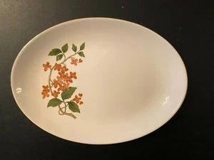 Homer Laughlin Rhythm Ry155 Naranja Flores Oro Borde Plato Ovalado Pequeño - Imagen 1 de 3