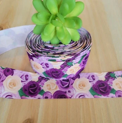 Cinta de grosgrain rosa púrpura y amarilla de 1,5 pulgadas (1 año) envoltura de regalo arco para el día de la madre Foto 1 de 2