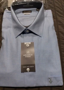 Men B&T Van Heusen Shirt sz Big Fit 18 32/33 2XL Blue Wave Wrinkle Free -4725 - Picture 1 of 6