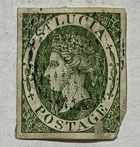 RARE 1860 1863 ST. LUCIA 6d STAMP GREEN #3 OR #6 LARGE MARGINS SAINT LUCIA Cover