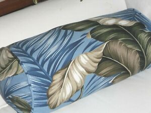 Hawaiian Cotton Barkcloth Fabric CORDED BOLSTER PILLOW ~Banana Leaves-Slate~