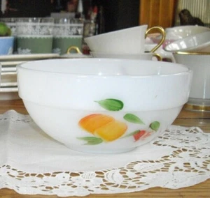 Vintage Fire King Milk Glass Gay Fad 6" Bowl ~ Painted Fruit ~ - Picture 1 of 9