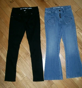 2 Pair Girls Jeans Cat & Jack Size 8 Black Skinny & Denim Button/Snap Fly Flare - Picture 1 of 5