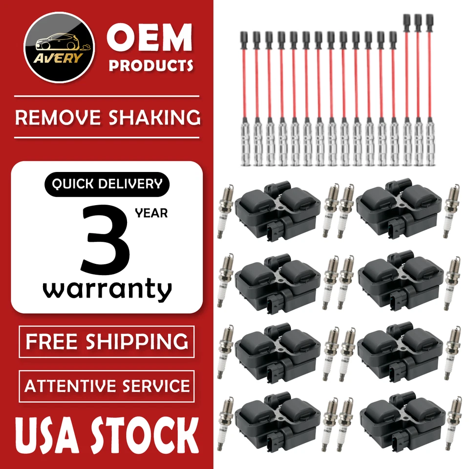 8 Ignition Coil +16 Spark Plugs + Wires For Mercedes-Benz CLK ML E320 E430 UF359 - Image 1 of 4