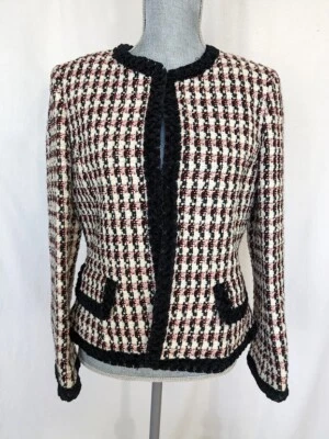 Blazer Dana Buchman Petite multicolor tejido a cuadros de un solo pecho, 10, nuevo con etiquetas $595 Foto 1 de 4