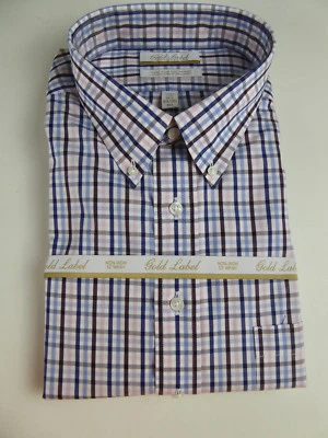 Camisa de Vestir Roundtree & Yorke Etiqueta Dorada Sin Planchar EZ Lavada Algodón a Cuadros Nueva con Etiquetas $75 Foto 1 de 4