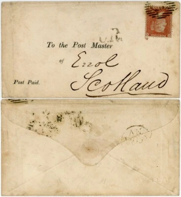 CALEDONIAN RAILWAY CR on PRINTED ENV to POSTMASTER ERROL SCOTLAND POST PAID 1d - Image 1 of 3