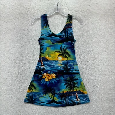 Mini vestido havaiano vintage anos 90 Y2K médio slinky tropical floral menina coco - Imagem 1 de 4