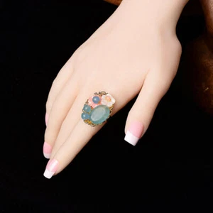 Blaue Jade Blume Ringe Natur 925 Silber Verstellbar Ring Schmuck Damen - Bild 1 von 4