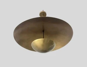 3 Light Modern Italian Brass Pendent Flush Mount Chandelier Double Disk Shade - - Picture 1 of 7