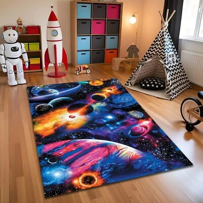Colorful Miky Way Carpet Space Decor Galaxy Planet Rug Nonslip Washable Mat - Image 1 of 3