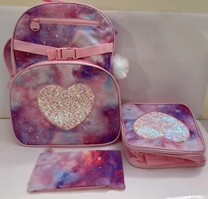 Zaino unicorno paillettes 3 pz per bambini borsa a libro e scatola pranzo - NUOVO - Foto 1 di 6