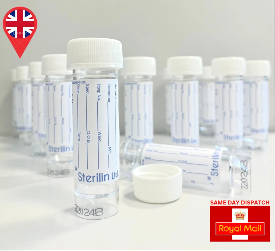STERILIN LTD 30ml Urine Sample Bottle Clear Label Universal Specimen Container same as NHS