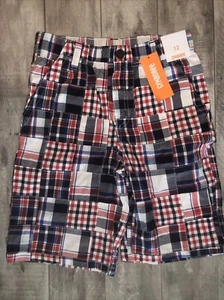Patchwork Shorts Gymboree red white Blue patchwork Plaid shorts 12 boys 4th July - Picture 1 of 6