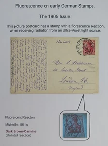 Germany 1905 10Pf Michel No 86 I c UV Fluorescence Dark Brown-Carmine - Postcard - Picture 1 of 6