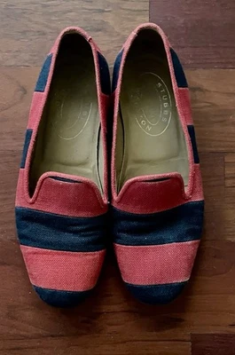 Stubbs & Wootton Canvas Slippers - Navy Blue & Red Striped - Size: 10.5 - Image 1 of 3