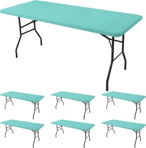 Cubierta de mesa de spandex para mesas rectangulares de 6 pies - Paquete de 6 azul aguamarina picnic al aire libre - Imagen 1 de 6