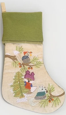 "Medias bordadas crewel ardilla sagrada árbol de Navidad algodón lino lana bellota 19""" Foto 1 de 4