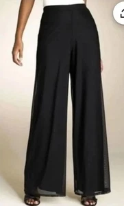 TADASHI SHOJI Black Stretch Mesh Overlay Wide-Leg Pull-On Palazzo Pants S Short - Picture 1 of 5