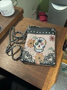 Black Day of the Dead Crossbody Purse with Rhinestones Cocktail Bag & Hat - Picture 1 of 8