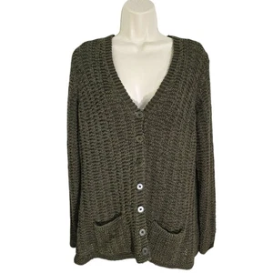 Suéter Cárdigan Talbots Mujer Petites 1XP Verde Oliva Tejido Botón Frontal - Imagen 1 de 16