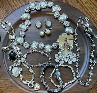 珠宝套装/混合银色 Tn 项链/耳环/别针/手链/纽扣耳钉 复古/现在 — 第 1/4 张图片