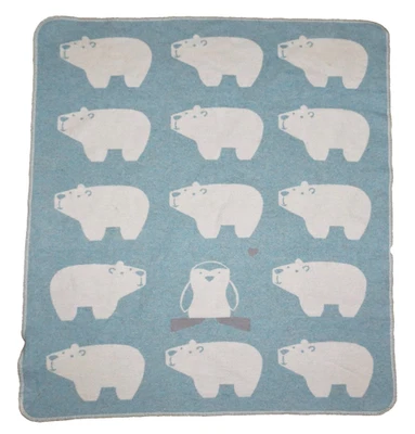 DAVID FUSSENEGGER Manta Infantil Pequeña Azul y Blanco Algodón OSO POLAR 27 x 30 Foto 1 de 4