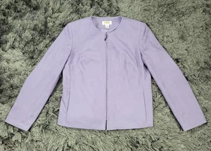Talbots Jacket Womens Petite 4 Purple Faux Suede Collarless Zip Front Lined Logo - Picture 1 of 20