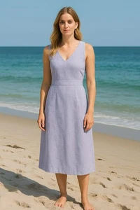NWOT Cynthia Rowley Purple Coastal Linen Midi Dress Sz 8 Beachy Summer Resort - Picture 1 of 6