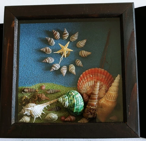 Vtg. Handmade Starfish & Seashell Shadow Box Retro Clock-Wall/Table/Countertop Cover