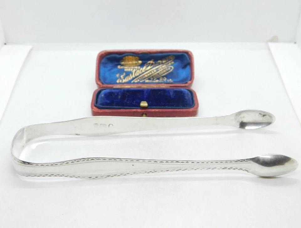 Newcastle Assay Sterling Silver Bright Cut Sugar Tongs Antique c1795 T.Watson - Image 1 of 4